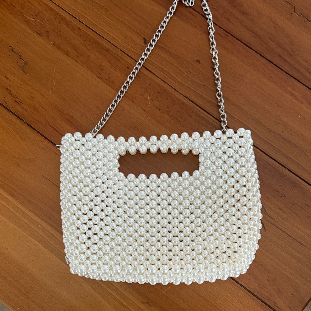 Dolce Vita Pearl Beaded Clutch with Silver Chain